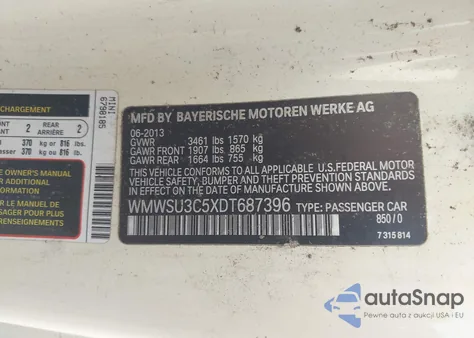 2013 Mini Hardtop Cooper из США, поврежденный, VIN WMWSU3C5XDT687396